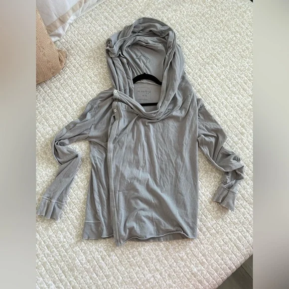 Free People Bond Cardigan Oversized Drape Wrap Hooded Sweater | Gray | Size M - Picture 10 of 15